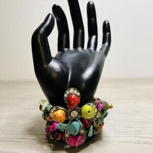 OVERSIZED BOHO MULTI COLORED BEADED STRATCH BRACELET
